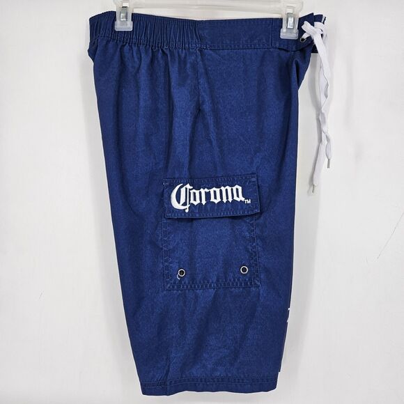 Corona Beer Board Shorts Mens Small Swim Trunks Embroidered Blue Yellow Pocket - Picture 8 of 12